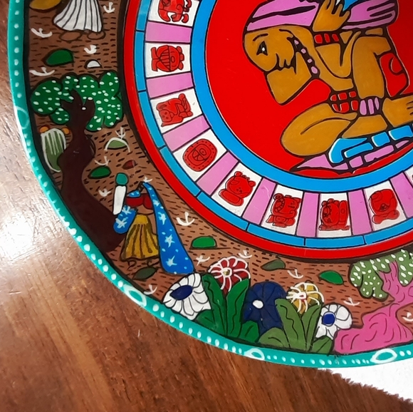 🇲🇽 Vintage Mayan Folk Art Mayan Calendar Plate Decor Spiritual - Picture 5 of 16